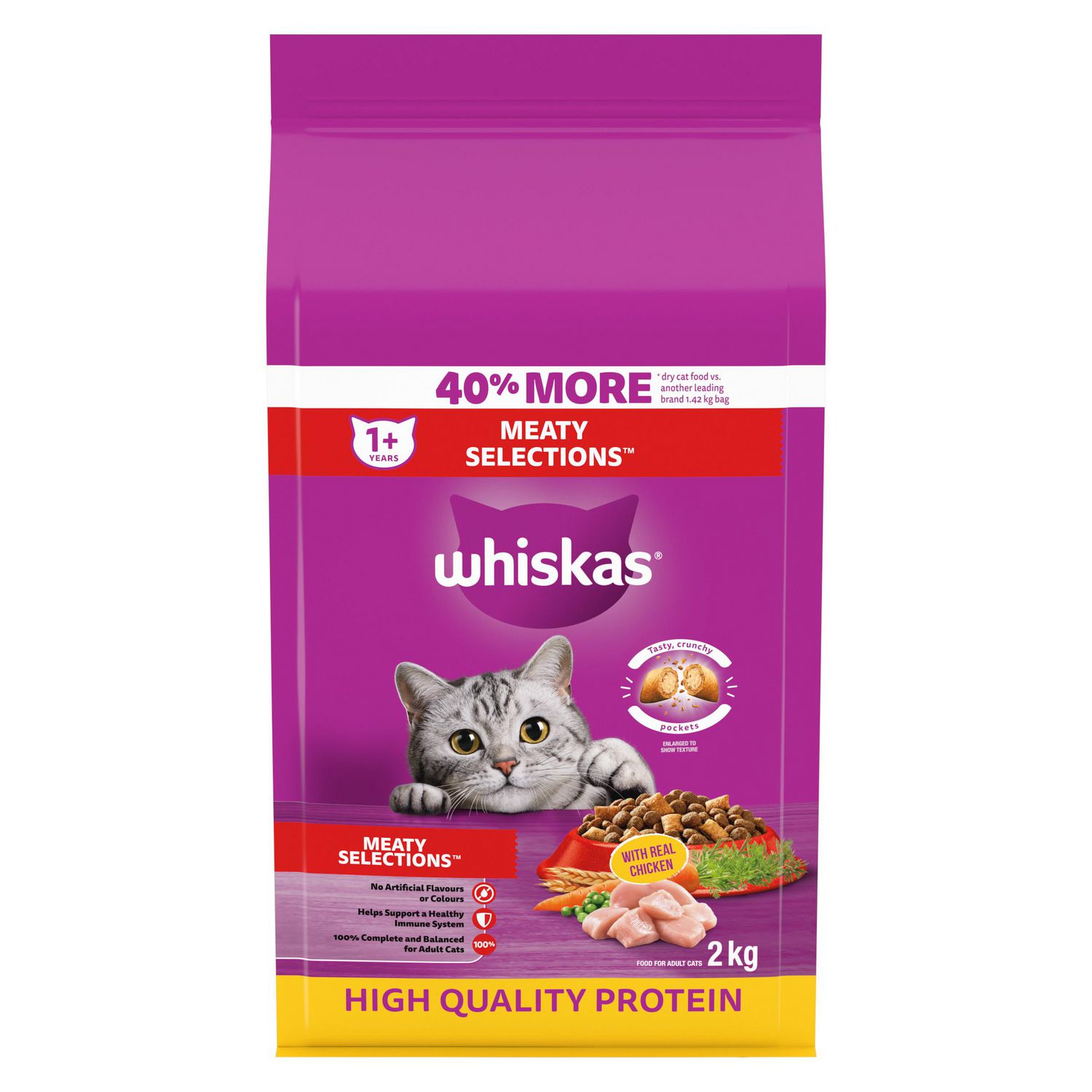 Whiskas Meaty Selections Chicken Natural Adult Dry Cat Food 2 9.1kg