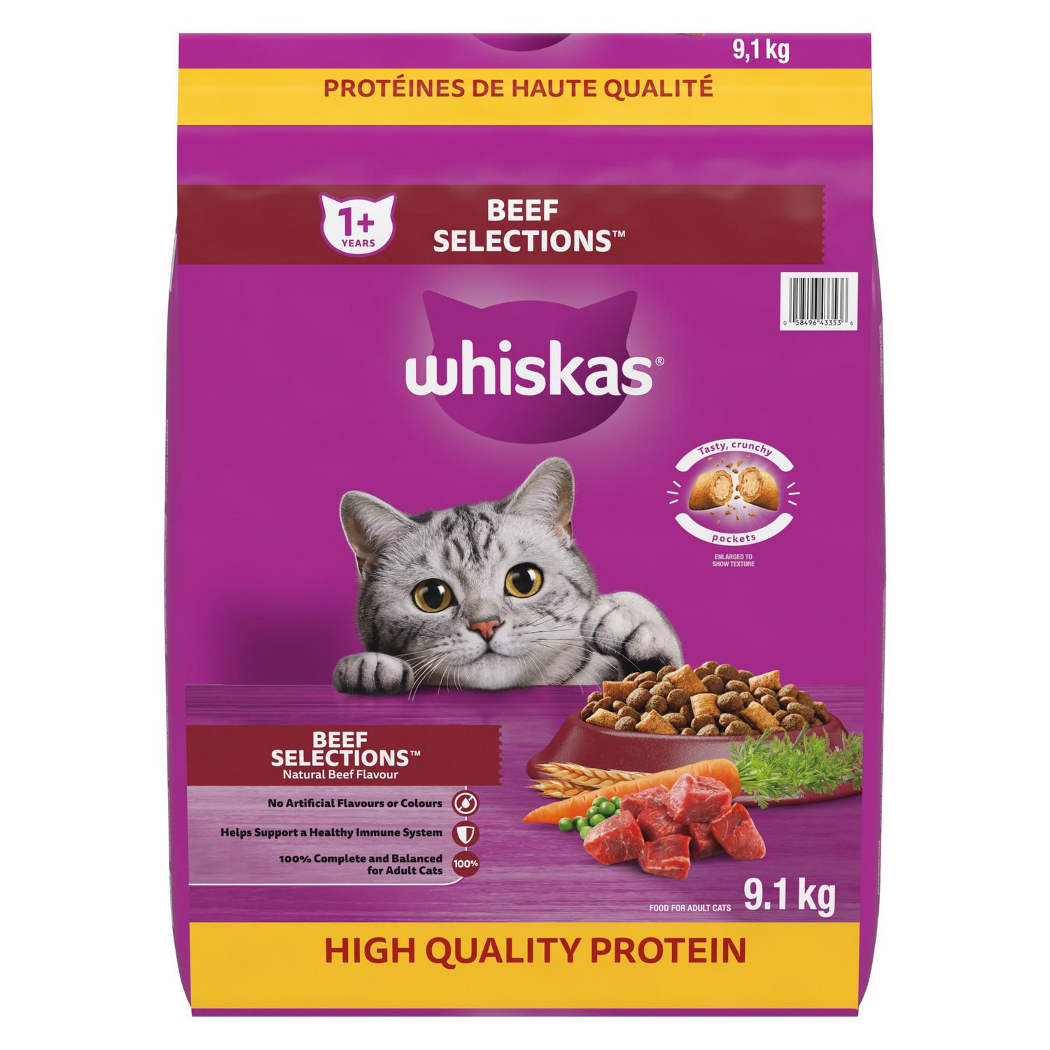 Nourriture sèche pour chats WHISKAS Sélections de bœuf Protéines de haute  qualité avec arôme naturel de bœuf 2 - 9.1kg 
