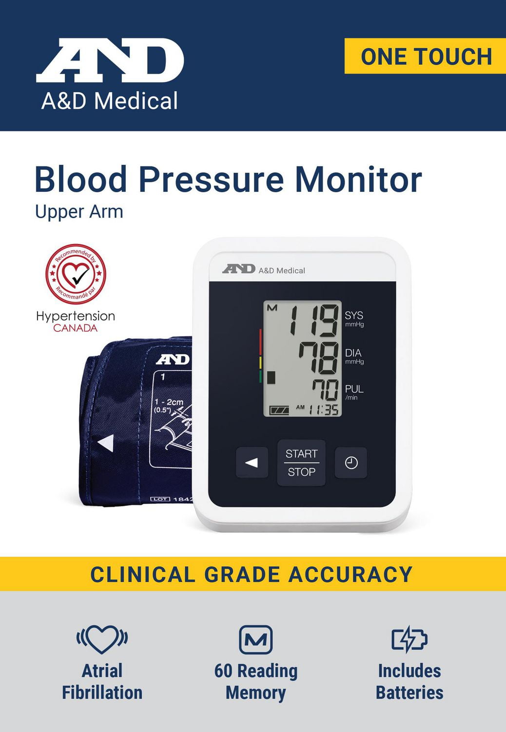 A&D MEDICAL ONE TOUCH UPPER ARM BLOOD PRESSURE MONITOR - UA-660CN, A traditional blood pressure monitor.
