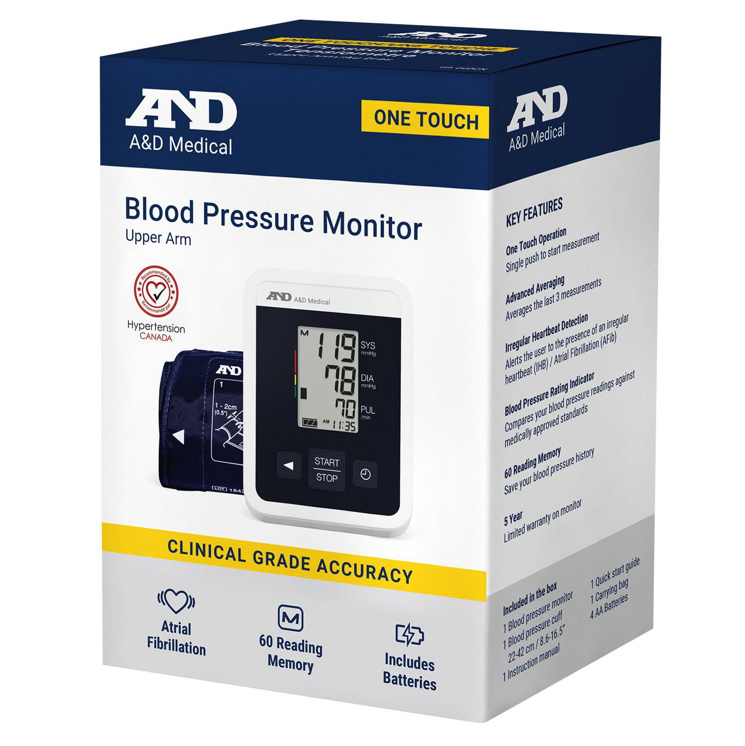 A&D MEDICAL ONE TOUCH UPPER ARM BLOOD PRESSURE MONITOR - UA-660CN, A traditional blood pressure monitor.