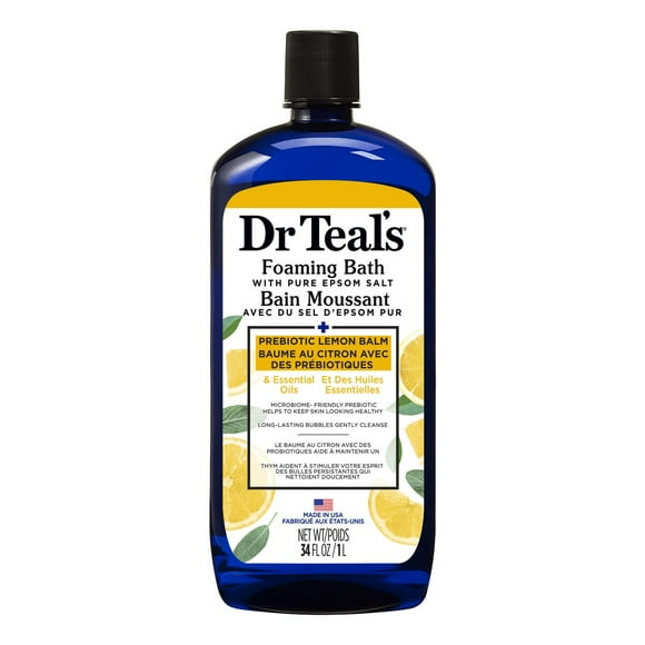 Dr Teal's Foaming Bath with Pure Epsom Salt, Prebiotic Lemon Balm and Essential Oils,, 34 fl oz