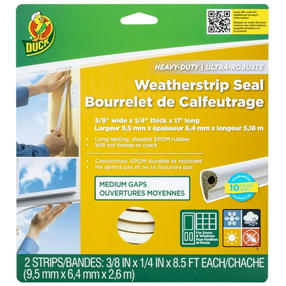 Duck Brand Heavy-Duty Medium Gap White Weatherstrip Seal, 3/8 in. x 17 ft., 3/8 in. x 17 ft.