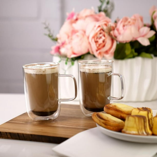 Mug à café latte Double Double isolé à double paroi 375 ml. Ensemble de 2