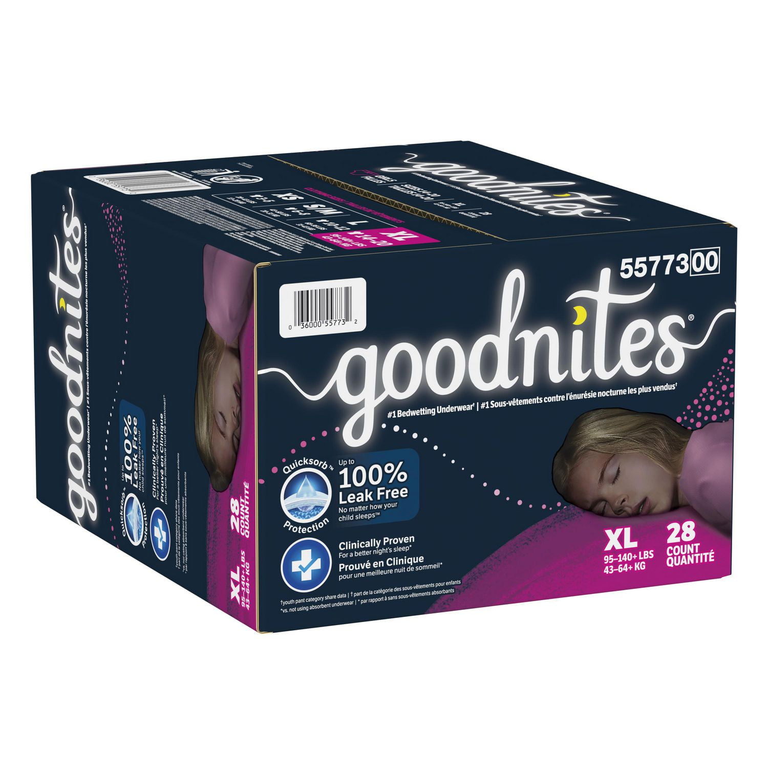 Goodnites Girls' Nighttime Bedwetting Underwear, Giga Pack, Size XS - XXL | 44-24 Count, Size XS - XXL | 44-24 Count