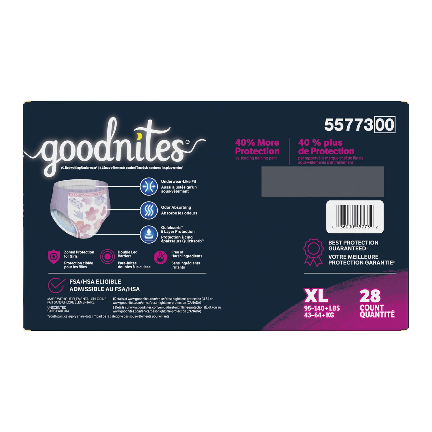 Goodnites Girls' Nighttime Bedwetting Underwear, Giga Pack, Size XS - XXL | 44-24 Count, Size XS - XXL | 44-24 Count
