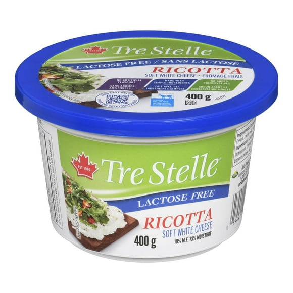 Fromage ricotta sans lactose blanc de Tre Stelle 400 g