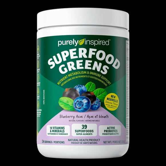 Purely Inspired Greens Powder Superfood Blueberry Acai| Super Greens Powder Organic | Fruit + Veggie Superfood Powder | Green Smoothie Powder, 24 Servings, Superfood Greens Powder