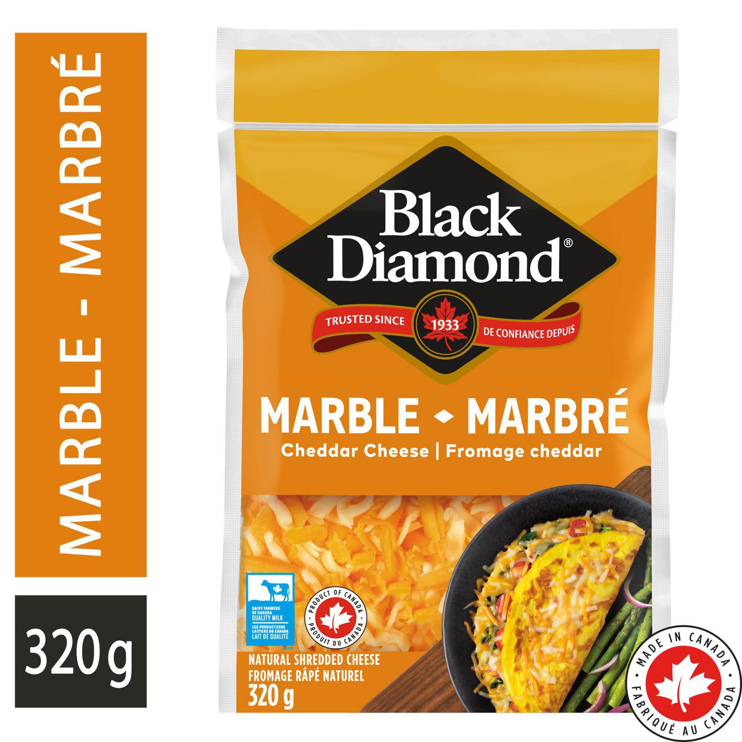 Black Diamond Marble Cheddar Shredded Cheese, 320g