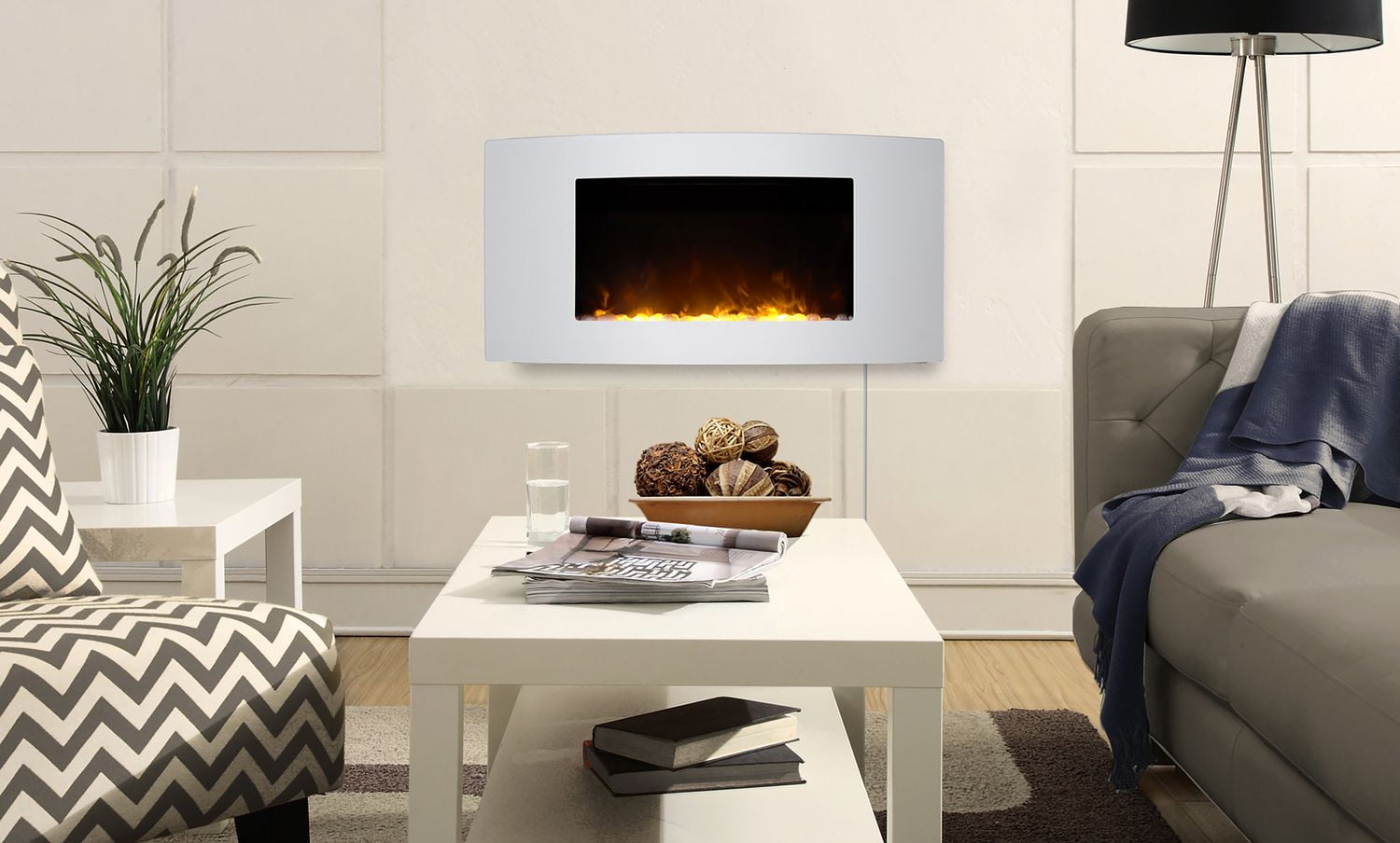 Barcelona Curved Wall Mount Fireplace | Walmart Canada