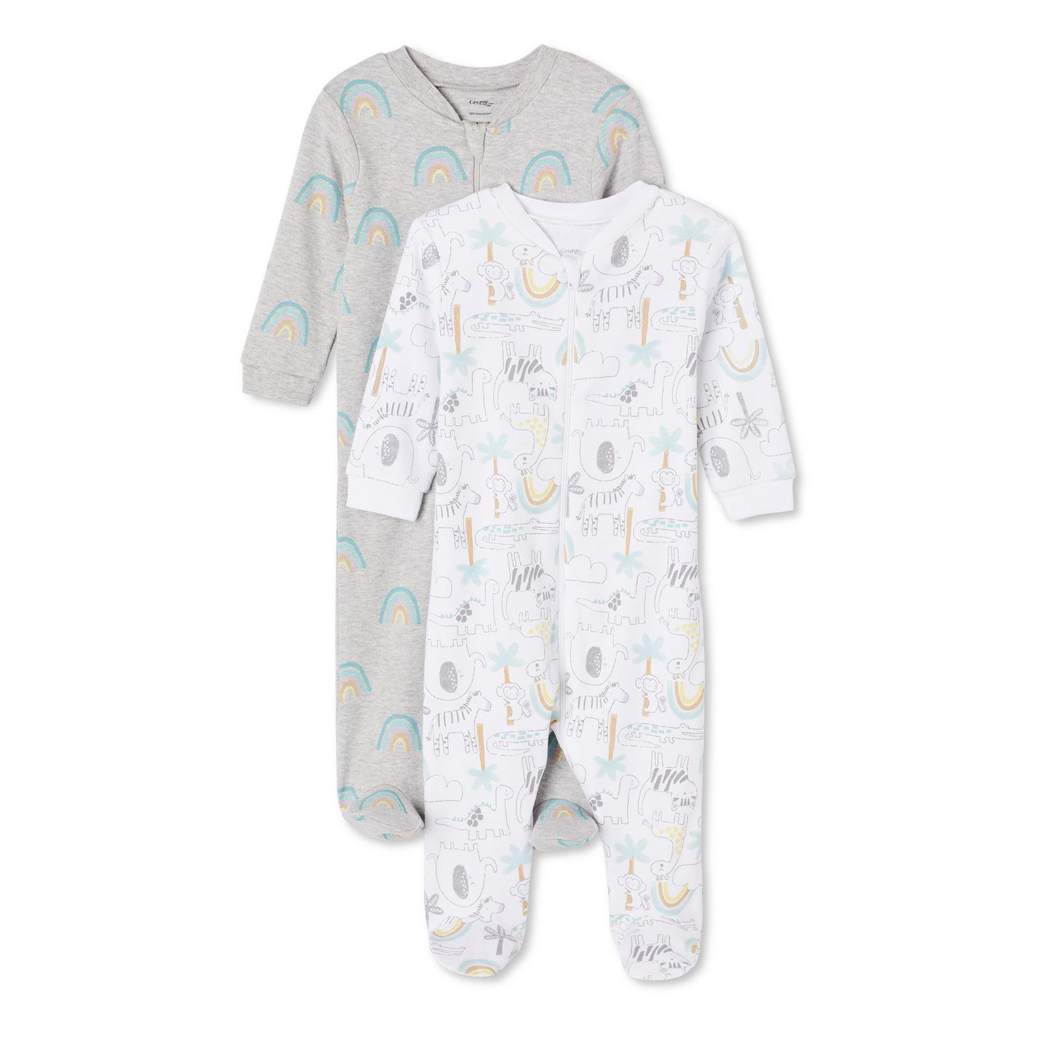 George Infants' Unisex Layette 100% Cotton 2-Pack Sleeper