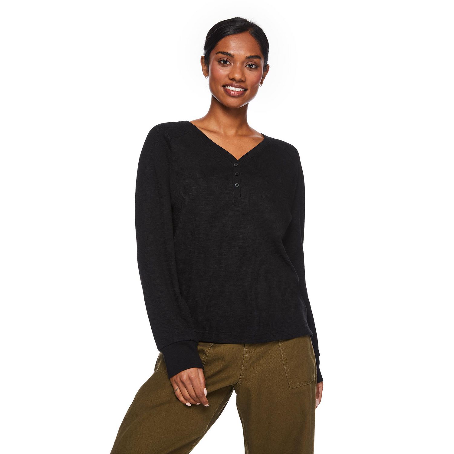 T-shirt côtelé avec col henley George pour femmes