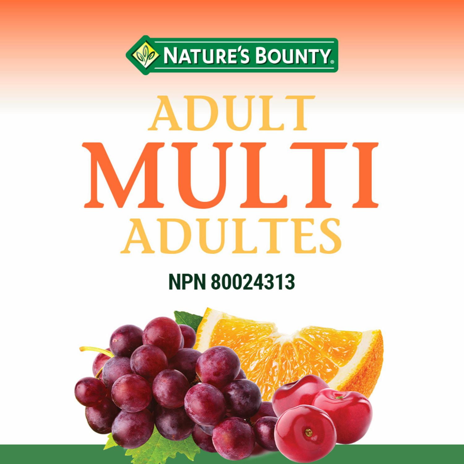 NATURE'S BOUNTY Gélifiés pour adultes, aide à soutenir la fonction immunitaire, au développement des os et des dents, saveurs de cerise, de raisin et d’orange 75 paquet 75 gélifiés