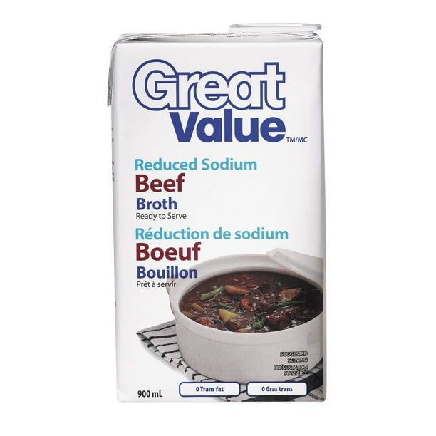 Bouillon de bœuf à teneur réduite en sodium de Great Value 900 ml