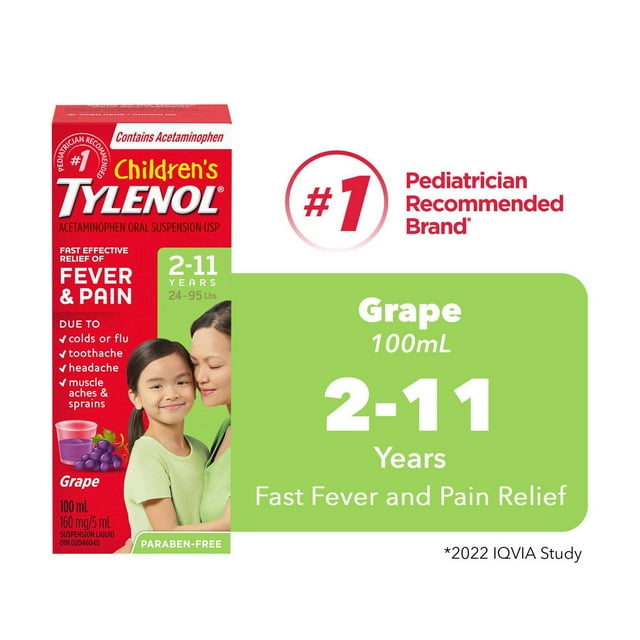 Tylenol Children's Medicine for Fever & Pain, Grape Liquid, 100 mL