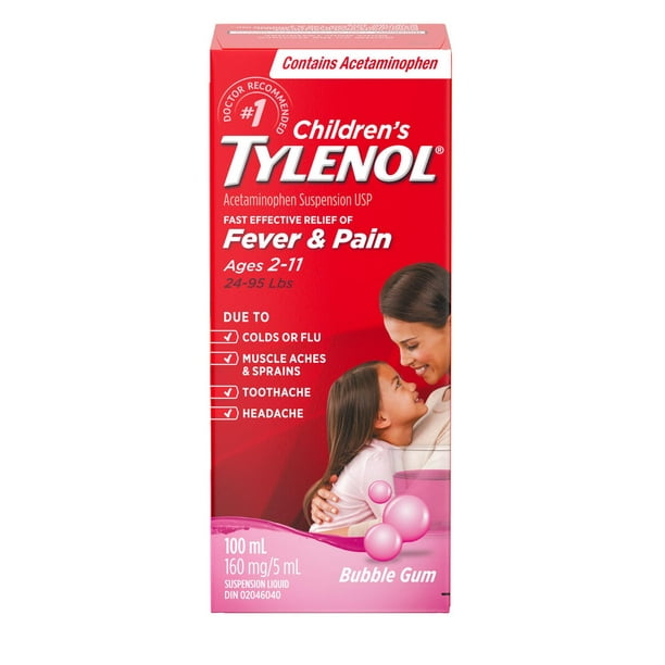 Tylenol Médicament pour enfants 2-11 ans; soulage fièvre et douleur, suspension orale d’acétaminophène à 160 mg/5 ml, gomme à bulles, 100 ml 100 ml