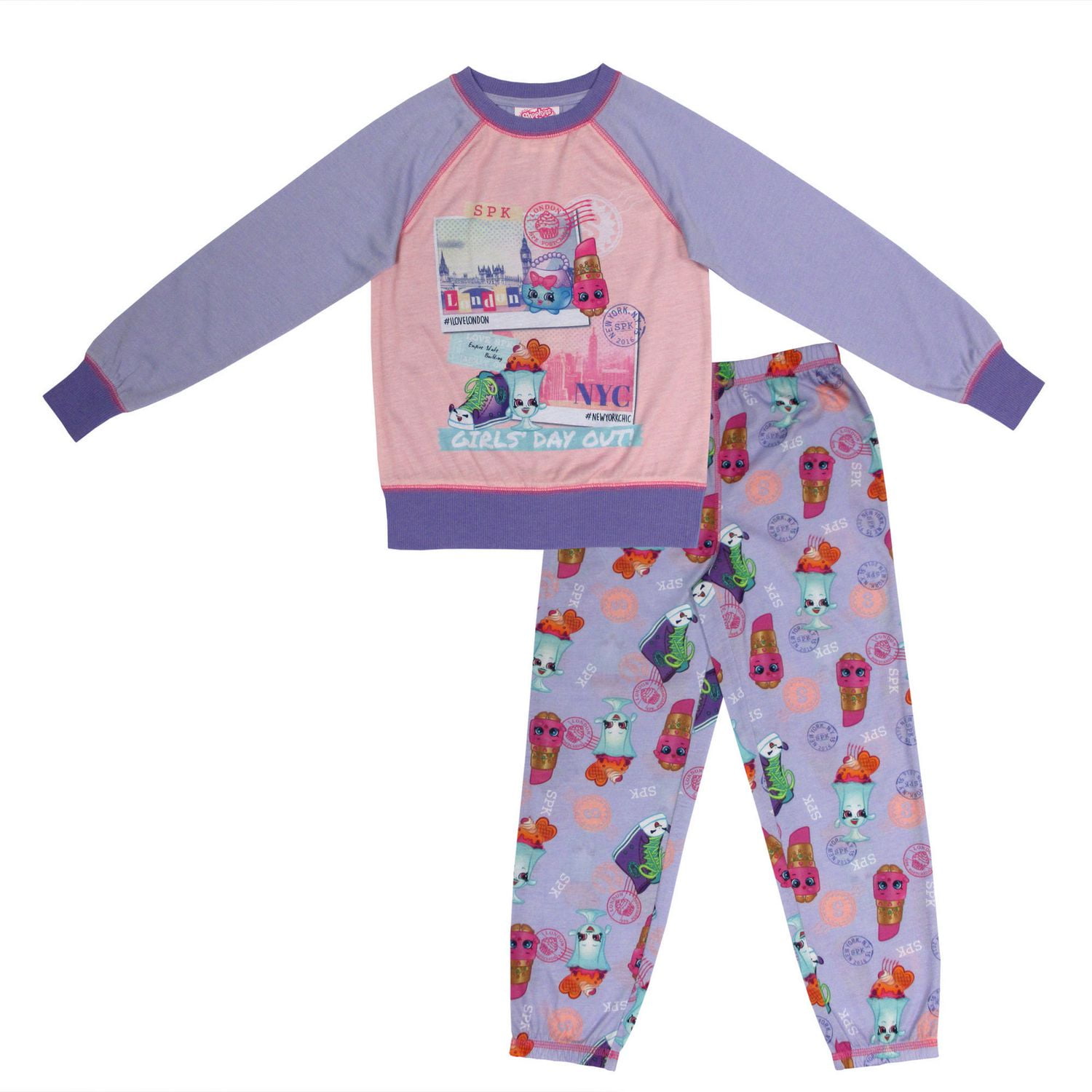 Girls Day Out Shopkins Girls Long Sleeve Raglan Pajamas 2 Piece Set Walmart