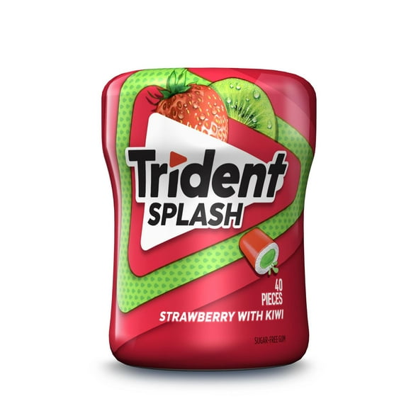 Trident Splash, Bouteille de gomme sans sucre Fraise Kiwi, 40 Morceaux
