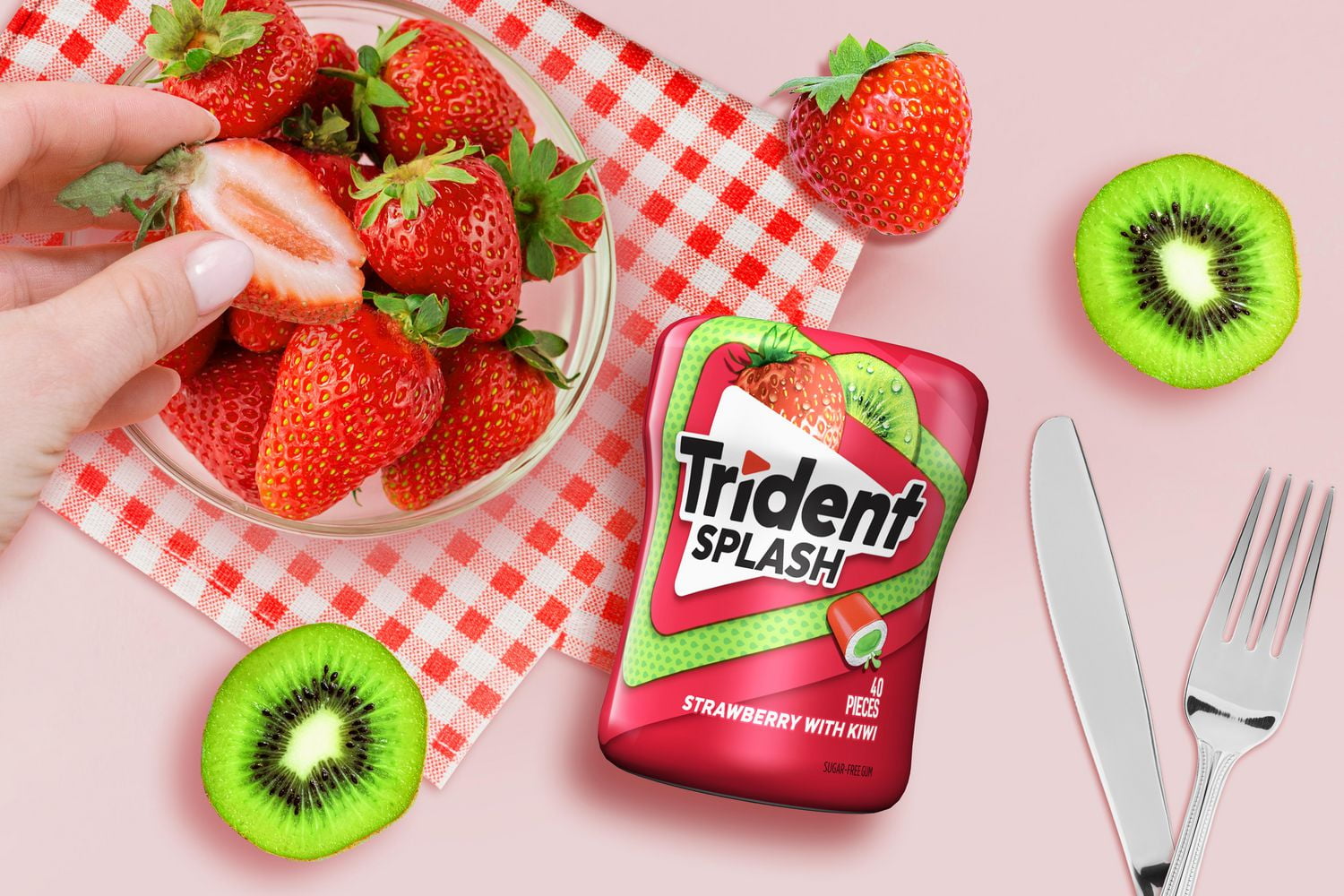 Trident Splash, Strawberry Kiwi Sugarfree Gum Bottle, 40 Pieces