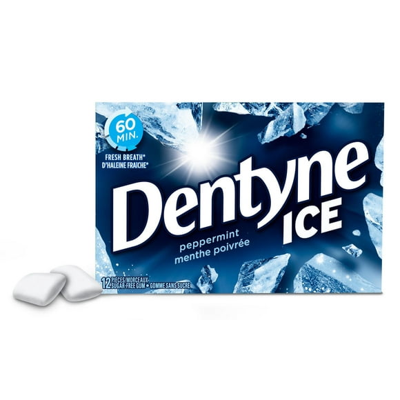 Dentyne Ice, Gomme sans sucre à la Menthe poivrée - 12 Morceaux Gomme Dentyne Menthe poivrée fraicheur 60 mins
