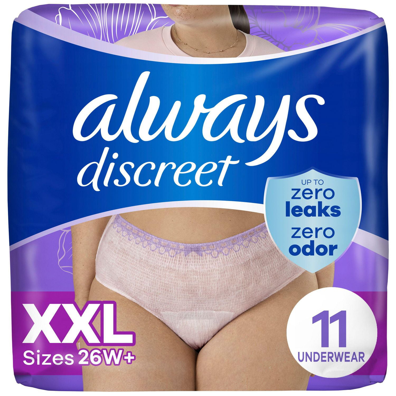 Always Discreet Adult Incontinence Underwear for Women and Postpartum Underwear, XXL, Up to 100% Bladder Leak Protection