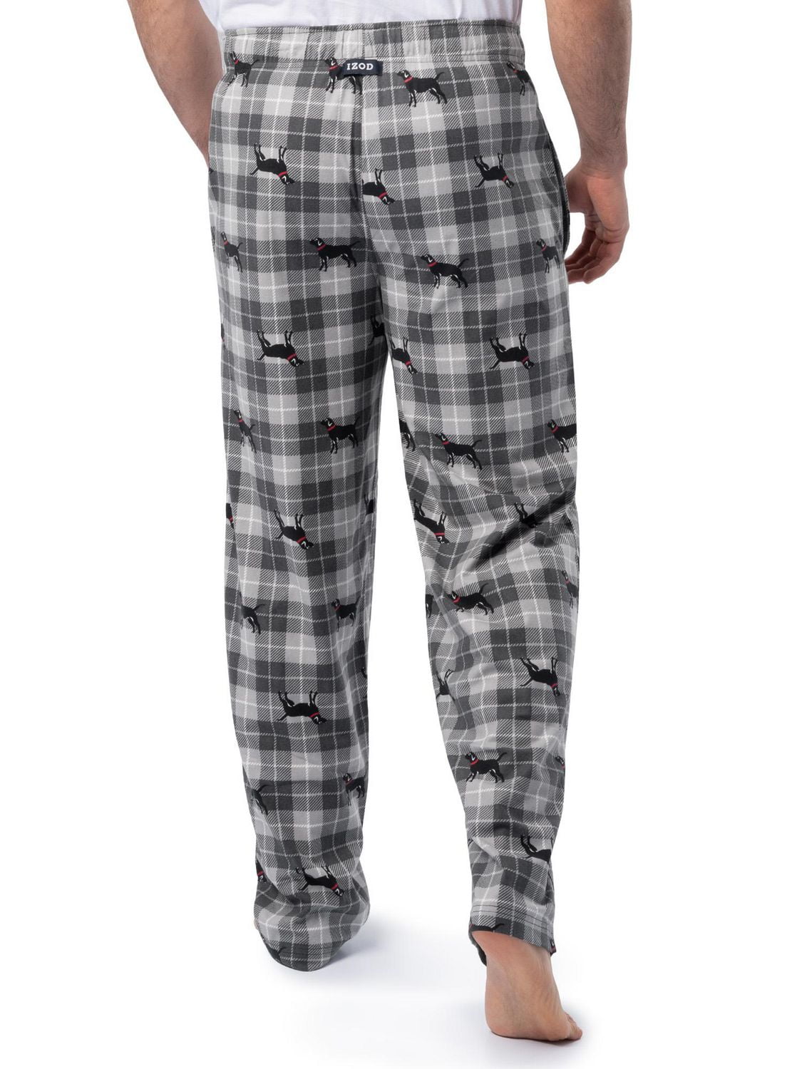 IZOD Men's Flannel Fleece Sleep Pant, grey and black
