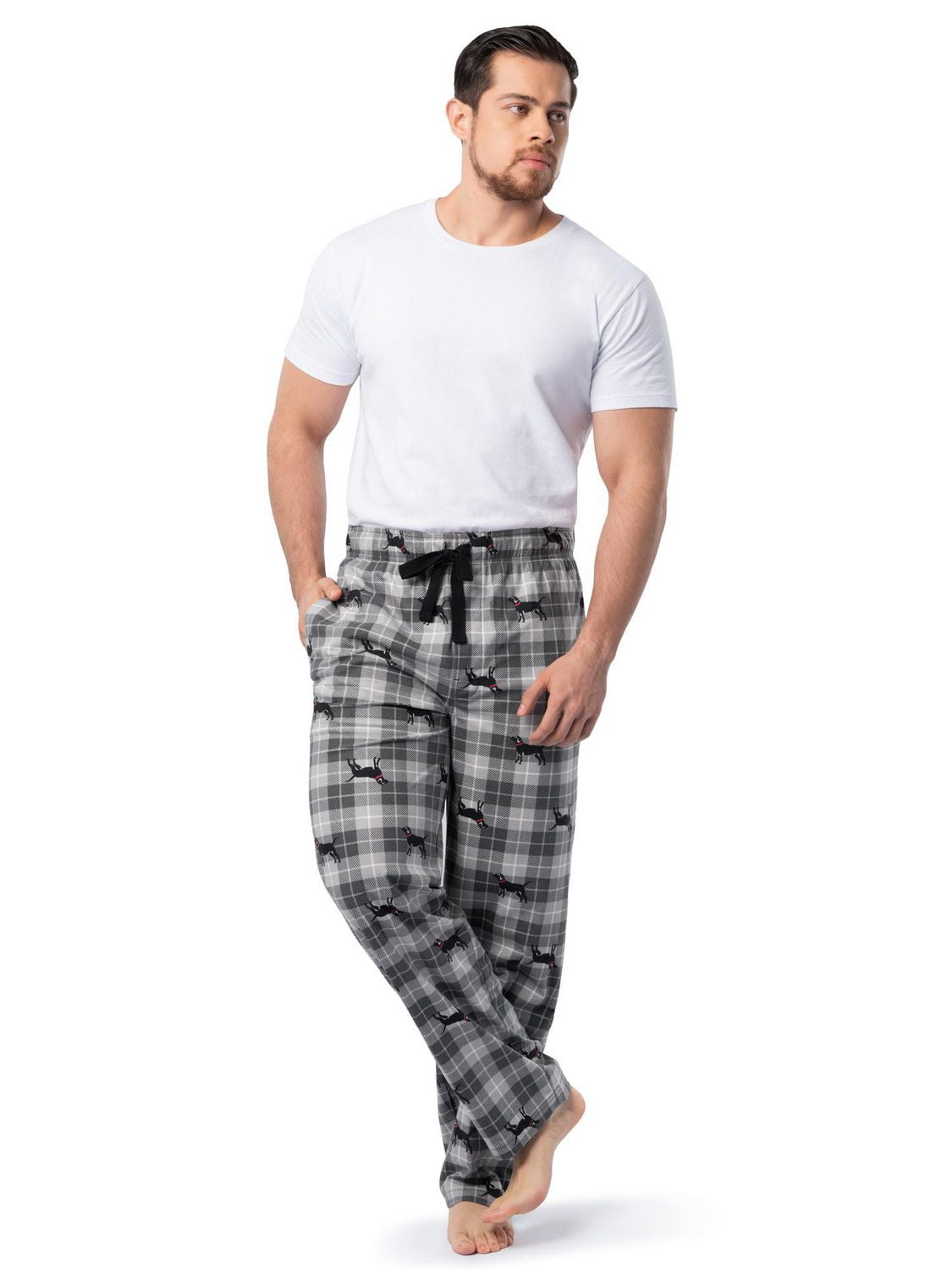 IZOD Men's Flannel Fleece Sleep Pant, grey and black