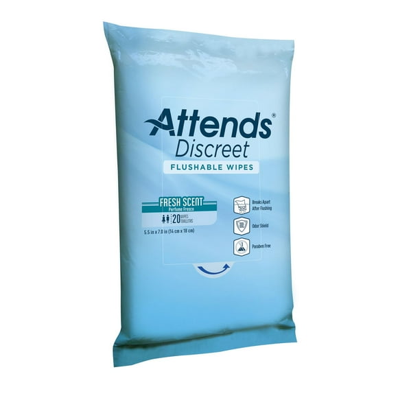Attends Discreet Flushable Wipes