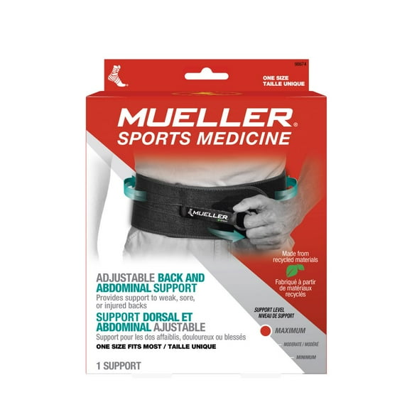 Mueller Green Adjustable Back and Abdominal Support, Black, One Size Fits Most
