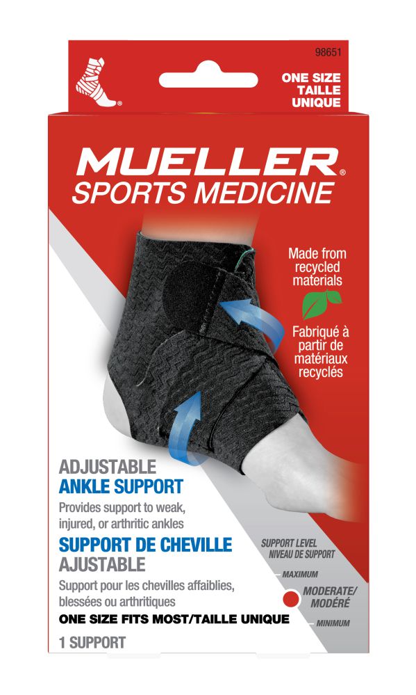 Mueller Green Adjustable Ankle Support, Black, One Size Fits Most, Left or  Right 