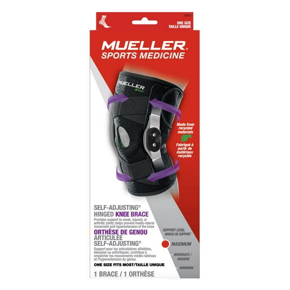 Mueller Green Adjustable Hinged Knee Brace, Black, Fits Left or Right, One Size Fits Most