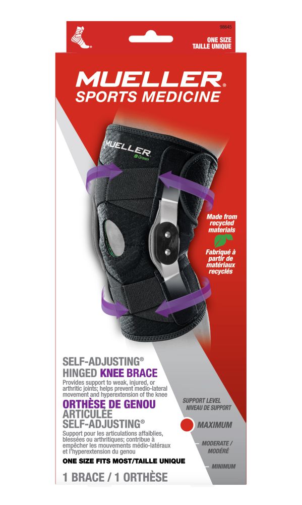 Mueller Green Adjustable Hinged Knee Brace, Black, Fits Left or Right, One Size Fits Most