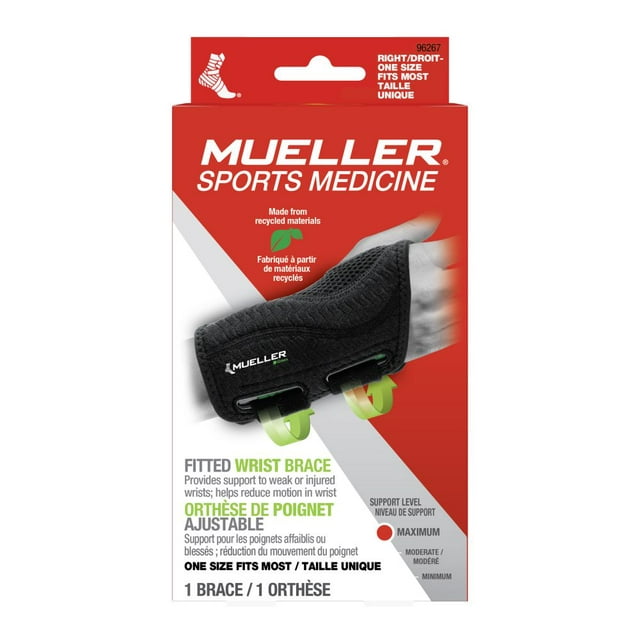 Mueller Green Fitted Wrist Brace, Black, One Size Fits Most, Right Hand