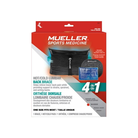 Mueller Lumbar 4-in-1 Back Brace with Hot/Cold Pack, One Size Fits Most