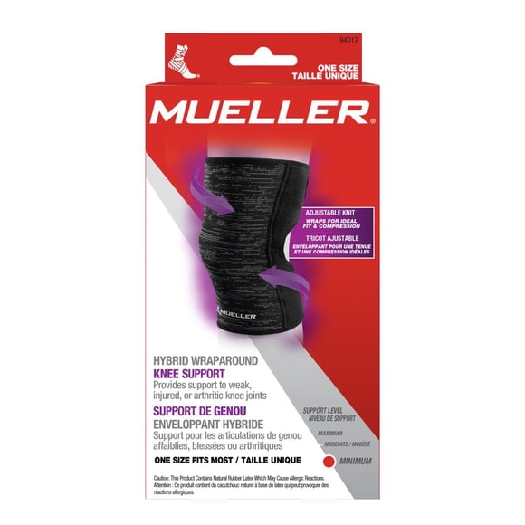 Mueller Hybrid Wraparound Knee Support, Lightweight, Breathable, One Size Fits Most, Left or Right