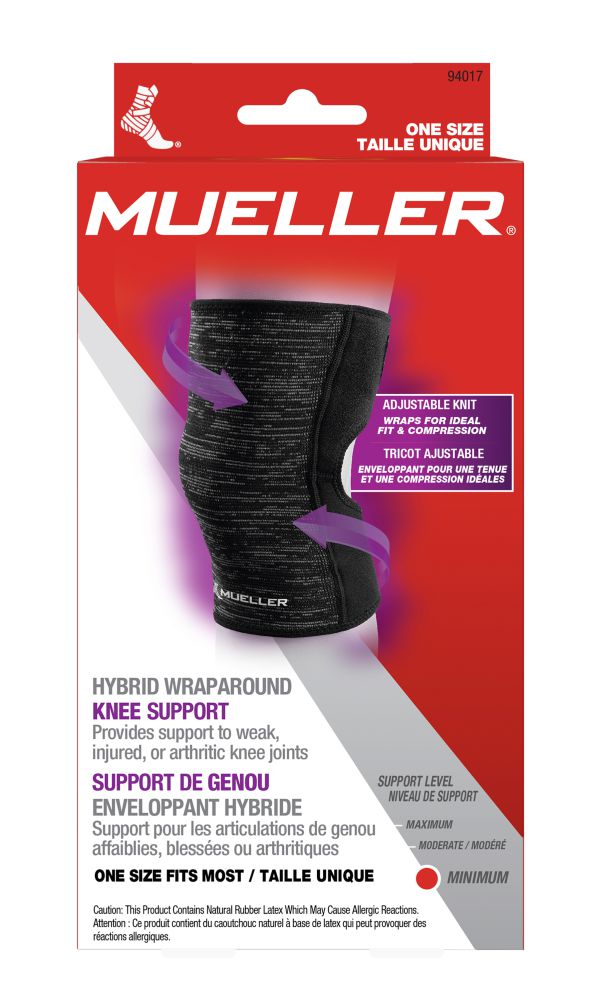 Mueller Hybrid Wraparound Knee Support, Lightweight, Breathable, One Size Fits Most, Left or Right