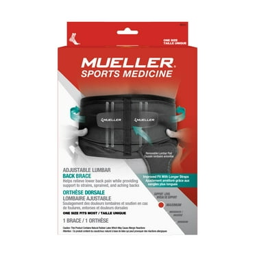 Mueller Adjustable Lumbar Back Brace with Removable Pad, One Size Fit Most up to 50" waist