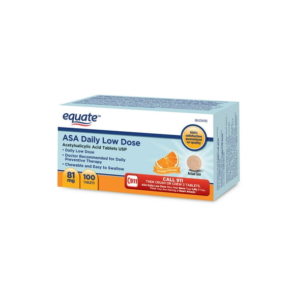 Equate Asa 81 mg Orange Flavour Chewable Tablets