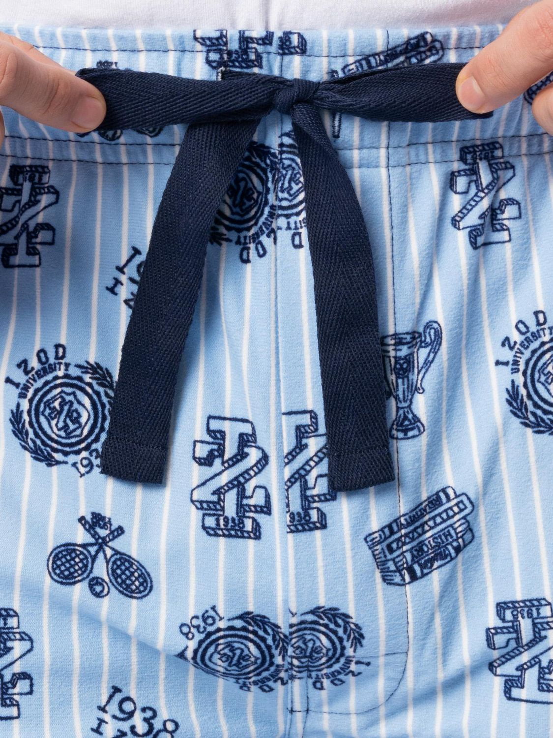 IZOD Men's Flannel Fleece Sleep Pant, light blue logo, Sizes S, M, L and XL