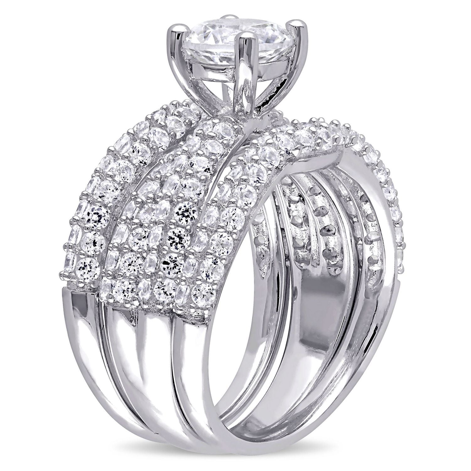 Miabella 4.21 Ct Created White Sapphire Sterling Silver Bridal Set