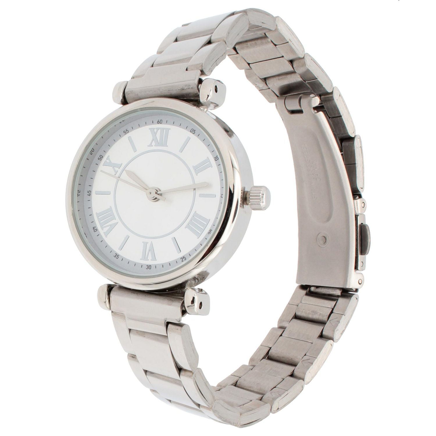 Women’s Silver-Tone Quartz Watch with Roman Numerals and Metal Link Bracelet, Ladies Fashion Watch