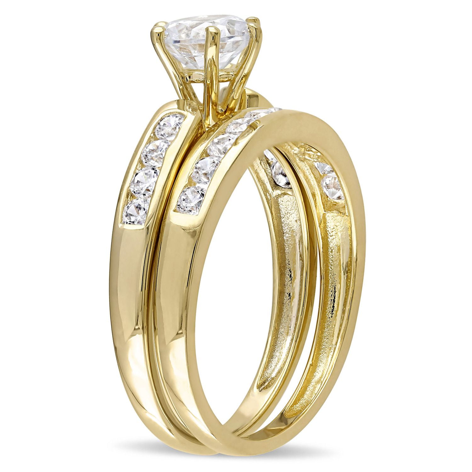 Ensemble nuptial avec zircons cubiques 2,6 ct en argent sterling et plaqué de rhodium jaune de Miabella