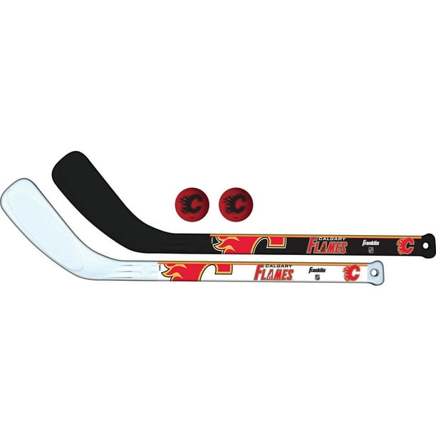 Franklin Sports LNH Ensemble de bâton de hockey miniature pour joueur des Flames de Calgary, 2 bâtons and 2 balles Bâton de joueur MH Ensemble