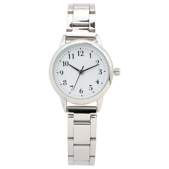 Women’s Silver-Tone Quartz Watch with White Dial and Metal Link Bracelet