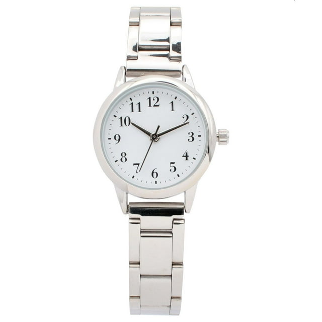 Women’s Silver-Tone Quartz Watch with White Dial and Metal Link Bracelet