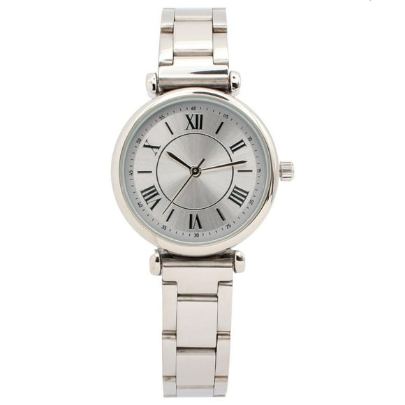 Montre pour femme à mouvement quartz – ton argent avec chiffres romains et bracelet métallique
