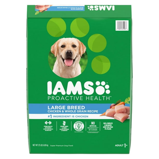 Nourriture sèche pour chiens adultes de grande race IAMS Proactive Health Recette avec poulet et grains entiers 6,8-18,14 kg