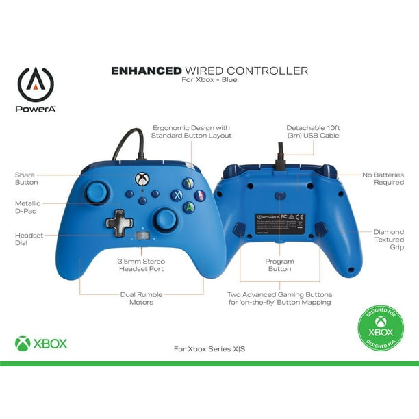 Manette câblée PowerA améliorée pour Xbox – Bleue, manette de jeu