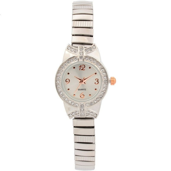 Women's Silver-Tone Quartz Watch with Crystal Accents and Silver Dial