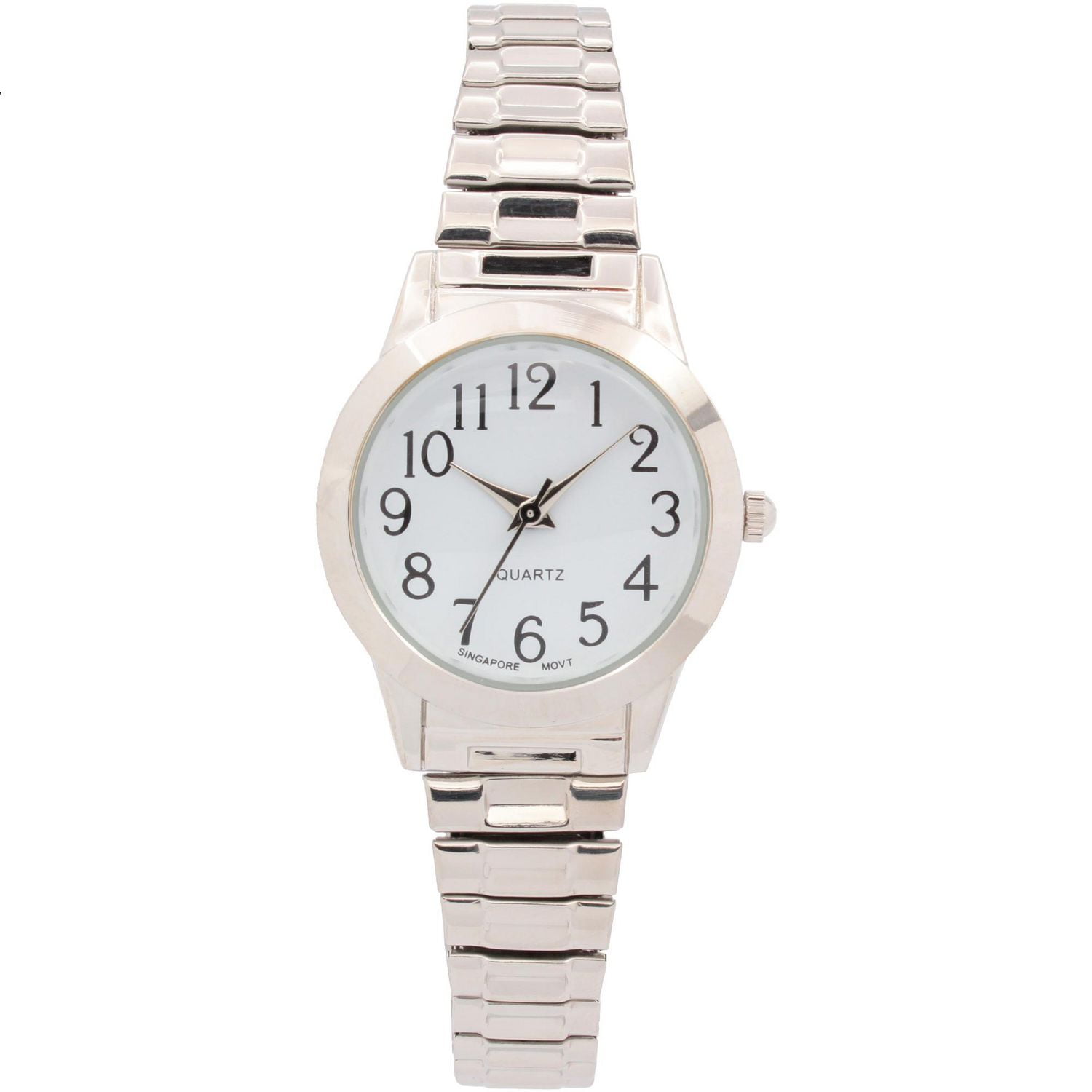 Women’s Silver-Tone Quartz Watch with White Dial and Black Numerals
