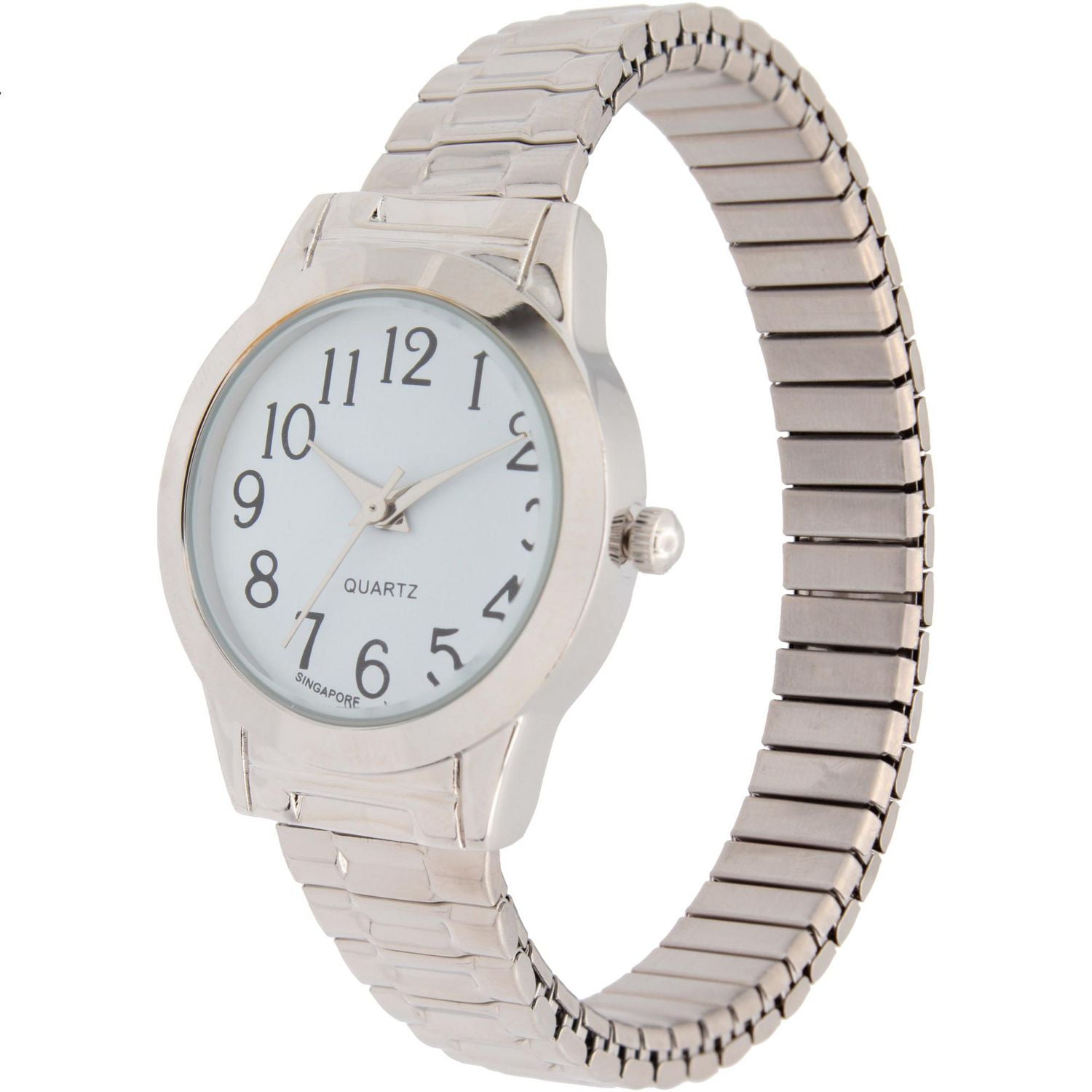 Women’s Silver-Tone Quartz Watch with White Dial and Black Numerals